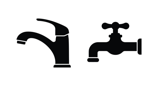 Two faucet silhouettes in black against a white background silhouette taps water tap valve plumbing