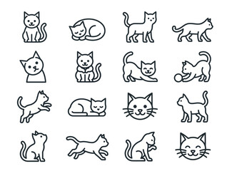 Naklejka premium Black and white cat icons.