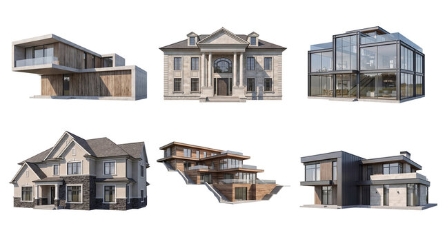 Variety of luxury residential houses, from classical stately mansions to cutting-edge modern architectural designs.