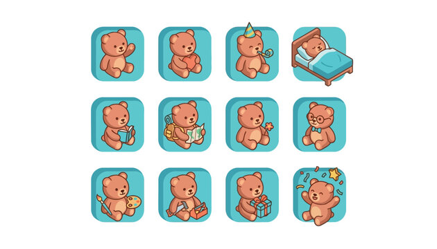 Cute Cartoon Bear Buttons.