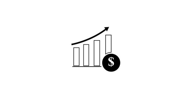 Animated dollar up arrow business growth chart or successful financial market graph increasing trend motion.