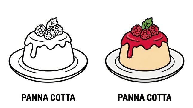 Delicious Panna Cotta Dessert with Fresh Berries Artistic Food Illustration.