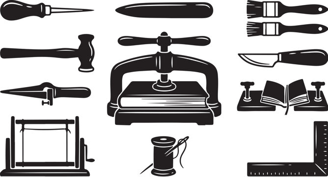 Bookbinding tools and equipment for crafting books