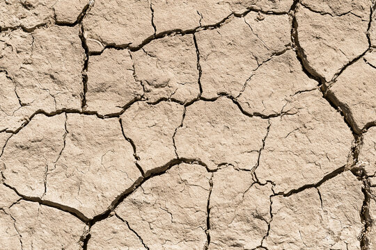 Close up of parched dry soil cracked by intense heat