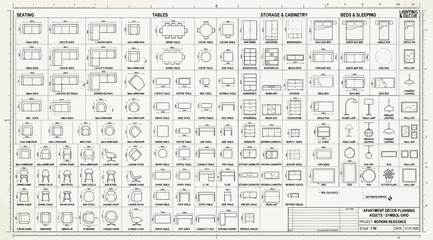 Furniture and fixtures reference guide for architectural floor planning © S.Siam