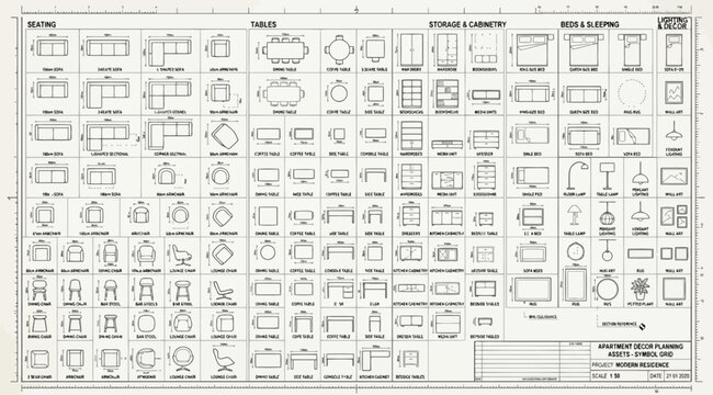 Furniture and fixtures reference guide for architectural floor planning