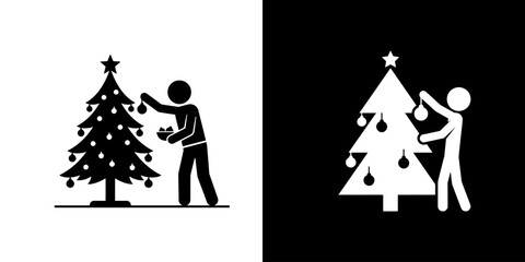 Naklejka premium Decorating Christmas Tree Icons A Festive Celebration of Holiday Cheer