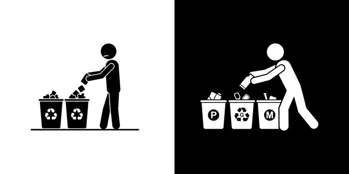 Person actively recycling and sorting waste into separate bins