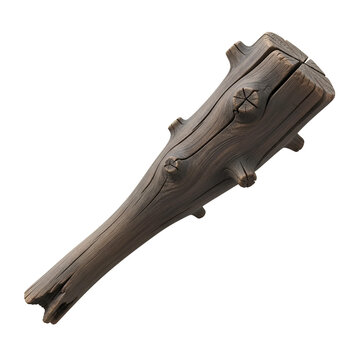 Wooden club Ancient Greek Bronze Age artifact PNG rustic gnarled bludgeon weapon isolated for Odyssey mythology Heracles and primitive combat themes