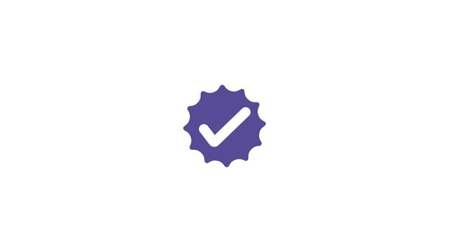 Purple Verified Badge Icon with Check Mark on White Background image photo
