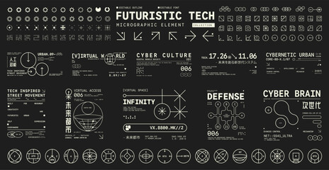 Naklejka na ściany i meble Set of Micrographic element Futuristic UI Cyber Futuristic technology Collection