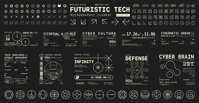 Set of Micrographic element Futuristic UI Cyber Futuristic technology Collection