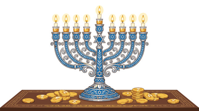 Blue Menorah with Gold Candles.