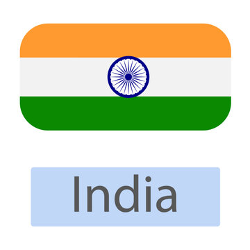 India flag button. Vector image of the Indian flag in the shape of a rectangle with the inscription India