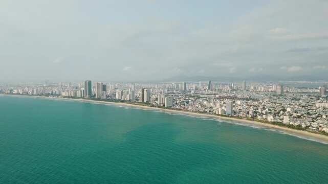 Aerial Video Urban Beach Landscape in Danang Vietnam