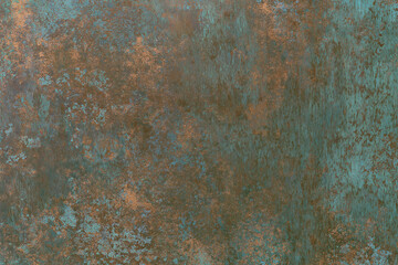 Obraz premium Old weathered bronze metal sheet with detailed copper corrosion patina texture