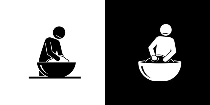 Simple stick figure icon illustrating a person mixing ingredients in a bowl
