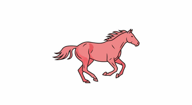 Cartoon pink horse galloping, with mane and tail flowing