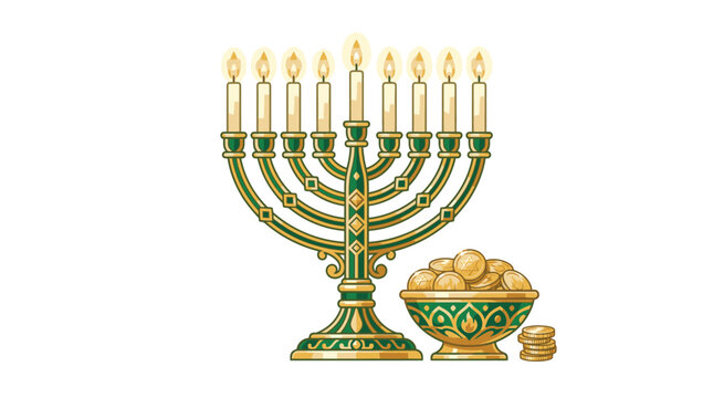 Green Menorah with Gold Candles.