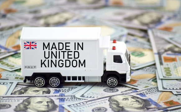 Truck and boxes with the inscription made in United Kingdom.