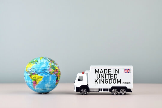 Truck and boxes with the inscription made in United Kingdom.