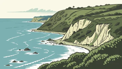 Fototapeten Khaki Coastal cliff landscape with ocean view and greenery coastline landscape  © TWINS