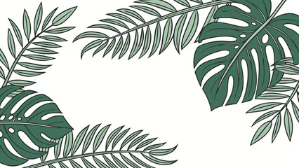 Tropical palm and monstera leaf frame border with white copy space, tropical © TWINS