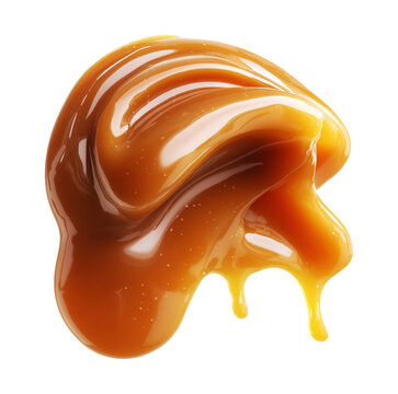Caramel sauce smear closeup isolated on white background with clipping path, concept of sweetness and dessert texture