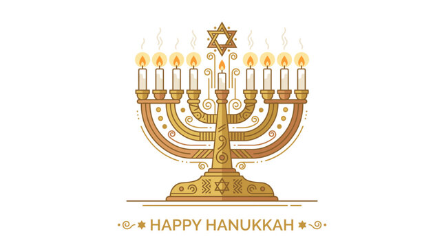 Golden Hanukkah Menorah With Candles 2.