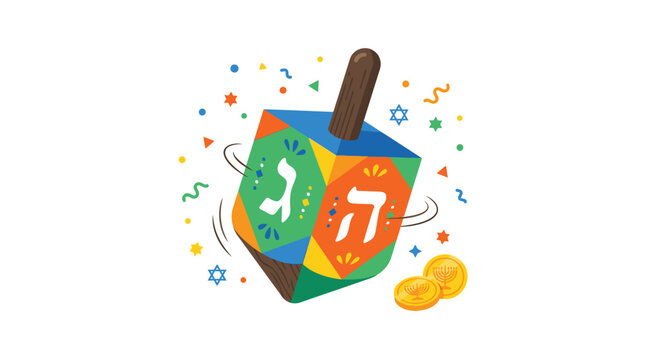 Colorful Dreidel with Hebrew Letters 3.