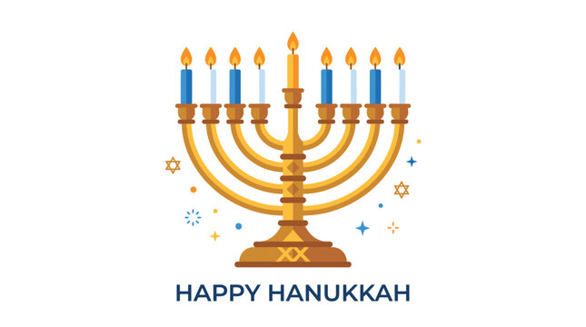 Golden Hanukkah Menorah with Blue Candles.