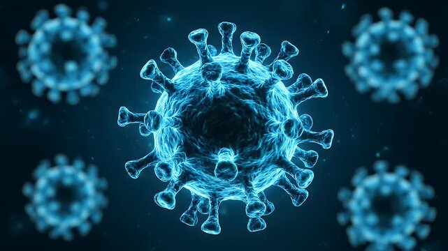 Coronavirus cell 3d medical illustration of a microscopic virus on a blue background