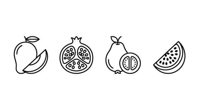 Fresh fruit slice icons featuring mango and pomegranate