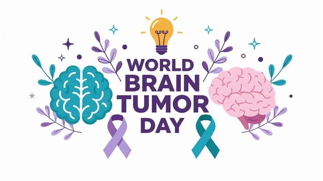 World brain tumor day awareness concept with brain icons and ribbons on white frames