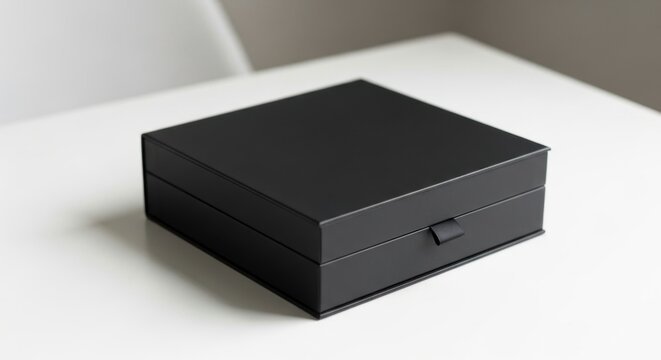 Elegant Matte Black Drawer Box with Ribbon Pull on a Clean White Surface