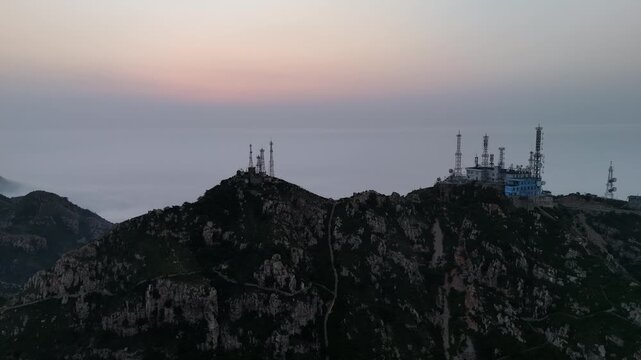 Cinematic Sunrise Above China Mountains &ndash; Satellite Tower and Golden Morning Light