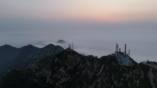 Cinematic Sunrise Over Dalian Mountains &ndash; Golden Light and Coastal Landscape from Above