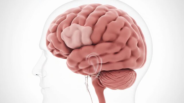 Human brain broca area highlighted in a medical 3d illustration of male head profile