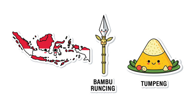 Traditional Indonesian Food and Weapon Icons.