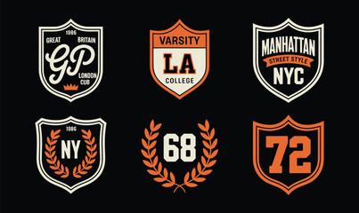 Obraz premium Varsity Sport Shield Emblem Set for College Apparel Branding and Graphic Design Projects