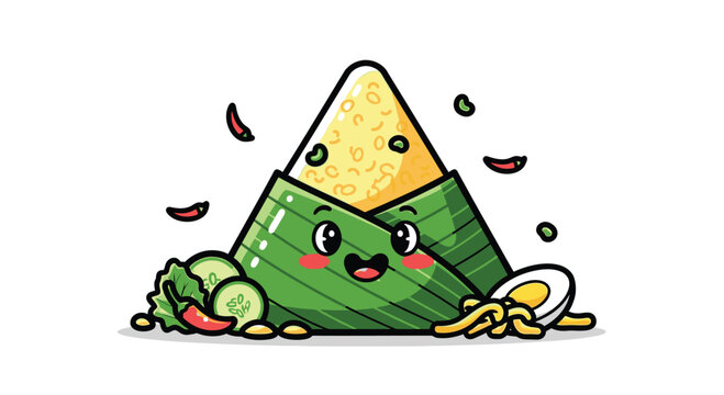 Cartoon Nasi Lemak with smiling face.