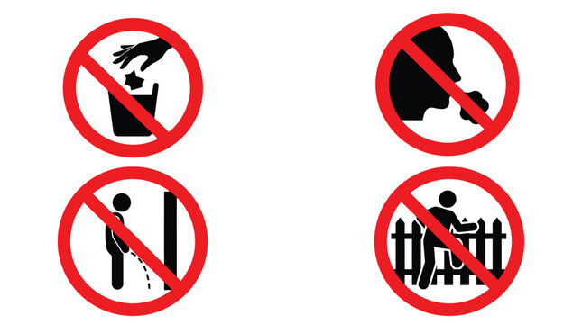 No Littering No Spitting No Urination No Defecation Prohibition Signs Set