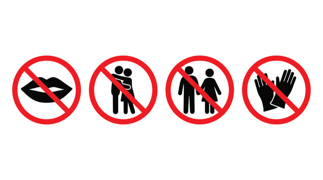 Prohibition Signs Icons Set for No Touching No Kissing No Speaking Safety Restrictions