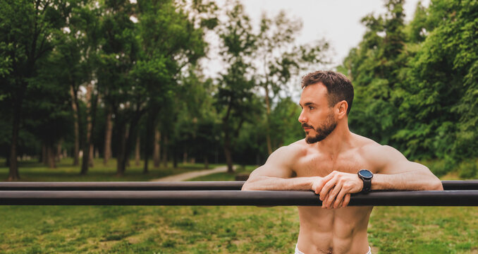Muscular Man Resting After Outdoor Workout