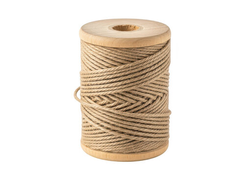 A spool of brown rustic twine rope for crafting and home decoration projects isolated on transparent background