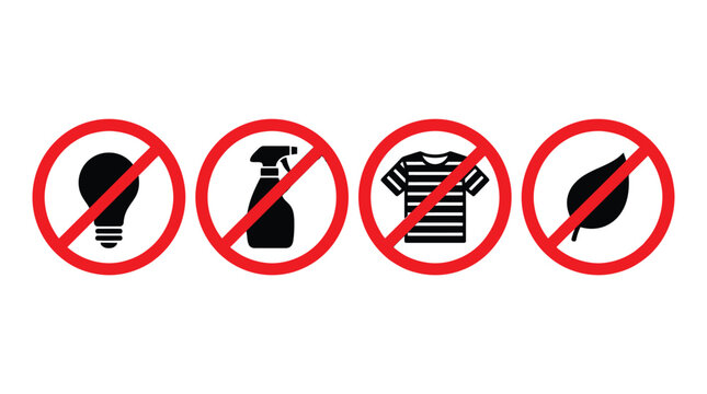 Prohibited Signs Icons Set for Restricted Actions, Objects and Safety Regulations