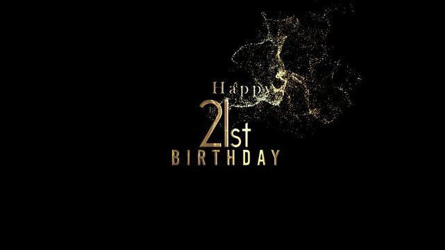 Happy 21st birthday banner with gold particles and transparent background, alpha channel