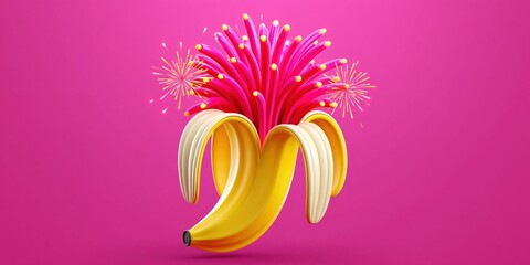 Obraz premium Exploding fruit fantasy bright pink background