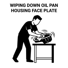 Fototapeta premium Person Wiping Down Oil Pan Housing Face Plate.