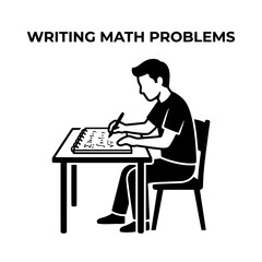 Fototapeta premium Student Focused on Writing Math Problems at Desk.